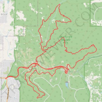 Noolbenger and Borhn MTB loops in John Forrest National Park trail, distance, elevation, map, profile, GPS track