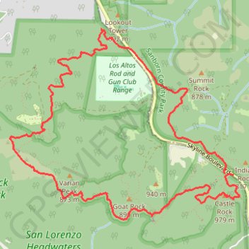 Hiking the lower loop at Castle Rock State Park trail, distance, elevation, map, profile, GPS track